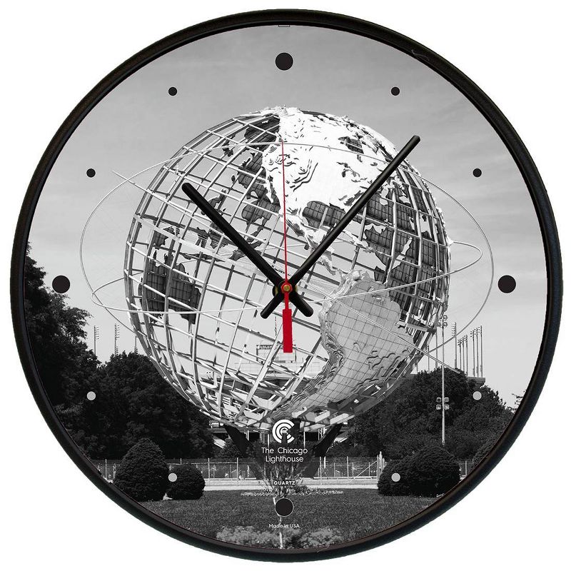 12.75&#34; New York City Queens Unisphere Slim Line Body Quartz Movement Decorative Wall Clock Black - The Chicago Lighthouse, 1 of 6