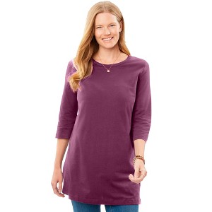 Woman Within Plus Size Perfect Three-Quarter-Sleeve Scoopneck Tunic - 1 of 4
