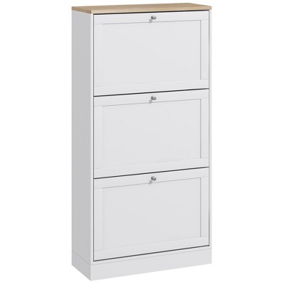 HOMCOM Narrow Shoe Storage Cabinet for Entryway with 3 Flip Drawers and Adjustable Shelves, Shoe Rack Organizer for 18 Pairs of Shoes