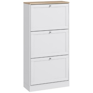 HOMCOM Narrow Shoe Storage Cabinet for Entryway with 3 Flip Drawers and Adjustable Shelves, Shoe Rack Organizer for 18 Pairs of Shoes, White - 1 of 4