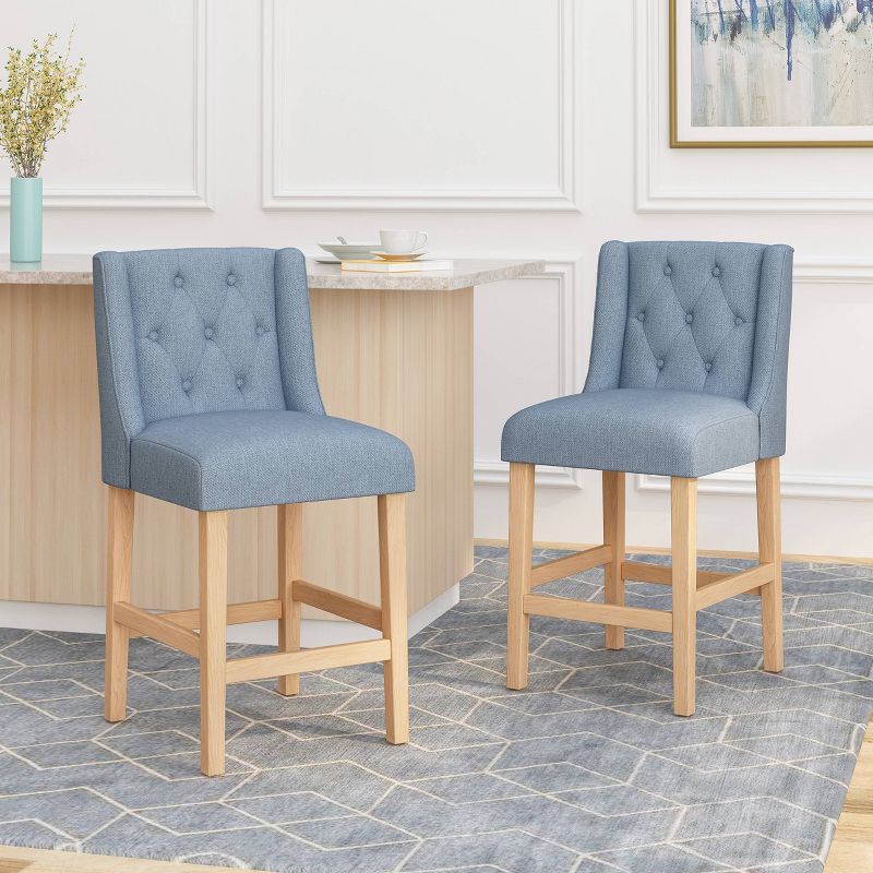 Set of 2 Landria Button Tufted Wingback Counter Height Barstools - Christopher Knight Home, 3 of 9