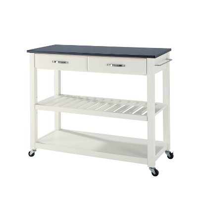 White Granite Top Kitchen Cart with Wine Rack and Storage