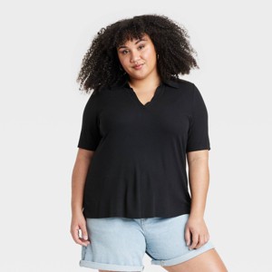 Women's Short Sleeve Ribbed Polo Shirt - Ava & Viv™ - 1 of 3