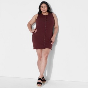 Women's Button-Front Ribbed Mini Skater Dress - Wild Fable™ - 1 of 3