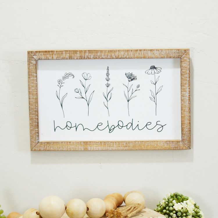 VIP Wood 13 Inch Brown Homebodies Sign with Flower Accents, Framed ...