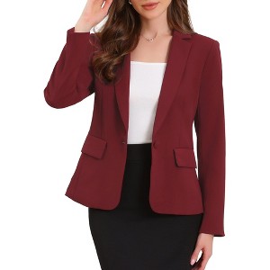 INSPIRE CHIC Women's One Button Notch Lapel Long Sleeve with Shoulder Pads and Pockets Blazer - 1 of 4