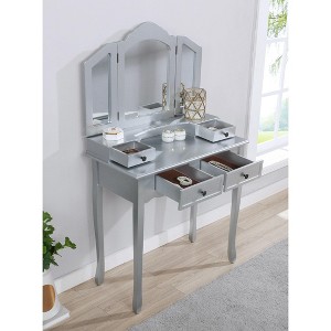 Sapphtopaz Makeup Vanity Desk with Mirror, Tri-Mirror Vanity Set Wood Makeup Table and Stool Set with Drawer Dresser For Bedroom - 1 of 4