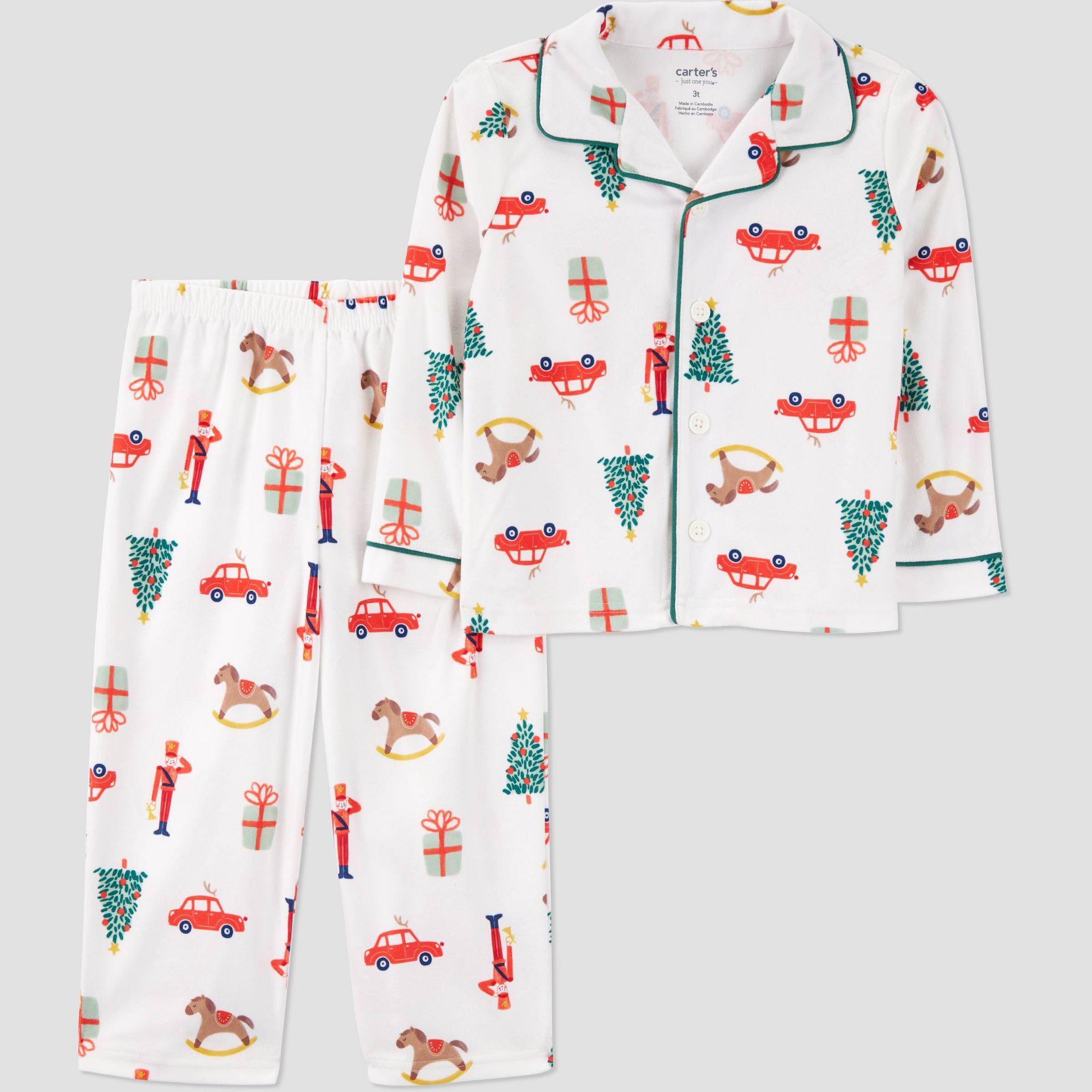 Carter's Just One You® Toddler Boys' 2pc Christmas Toys Coat Long Sleeve Pajama Set - Ivory 12M