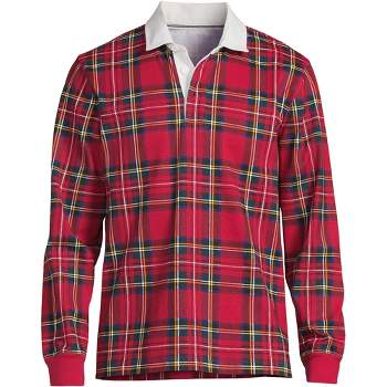 Lands' End Men's Long Sleeve Stripe Rugby Shirt - X Large - Red Multi Tartan
