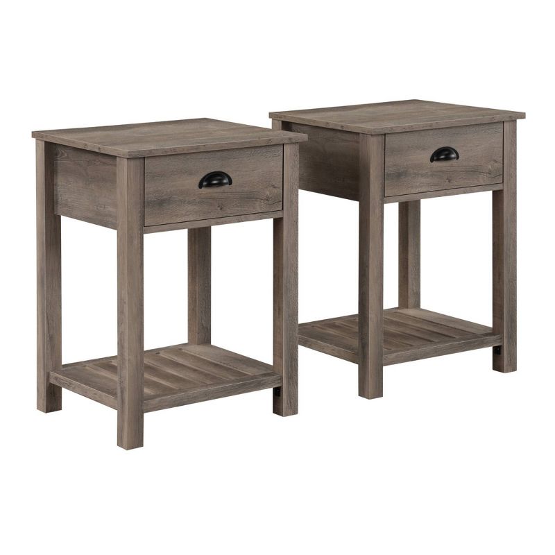 June Rustic Transitional Square Nightstand with Lower Shelf   - Saracina Home, 4 of 13