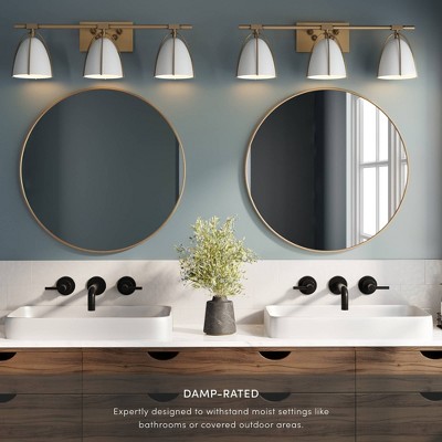 Aubrey 3-Light Gold Brass and White Farmhouse Vanity Light Set