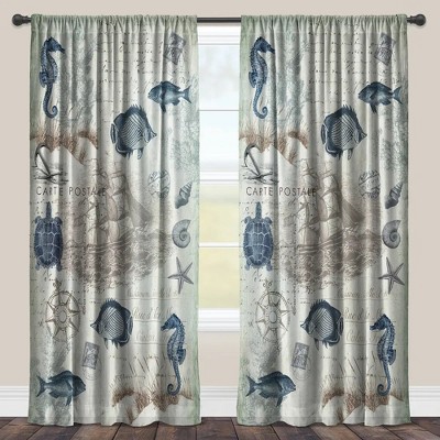 Laural Home Seaside Postcard Blue 84" Sheer Window Panel, 1pc