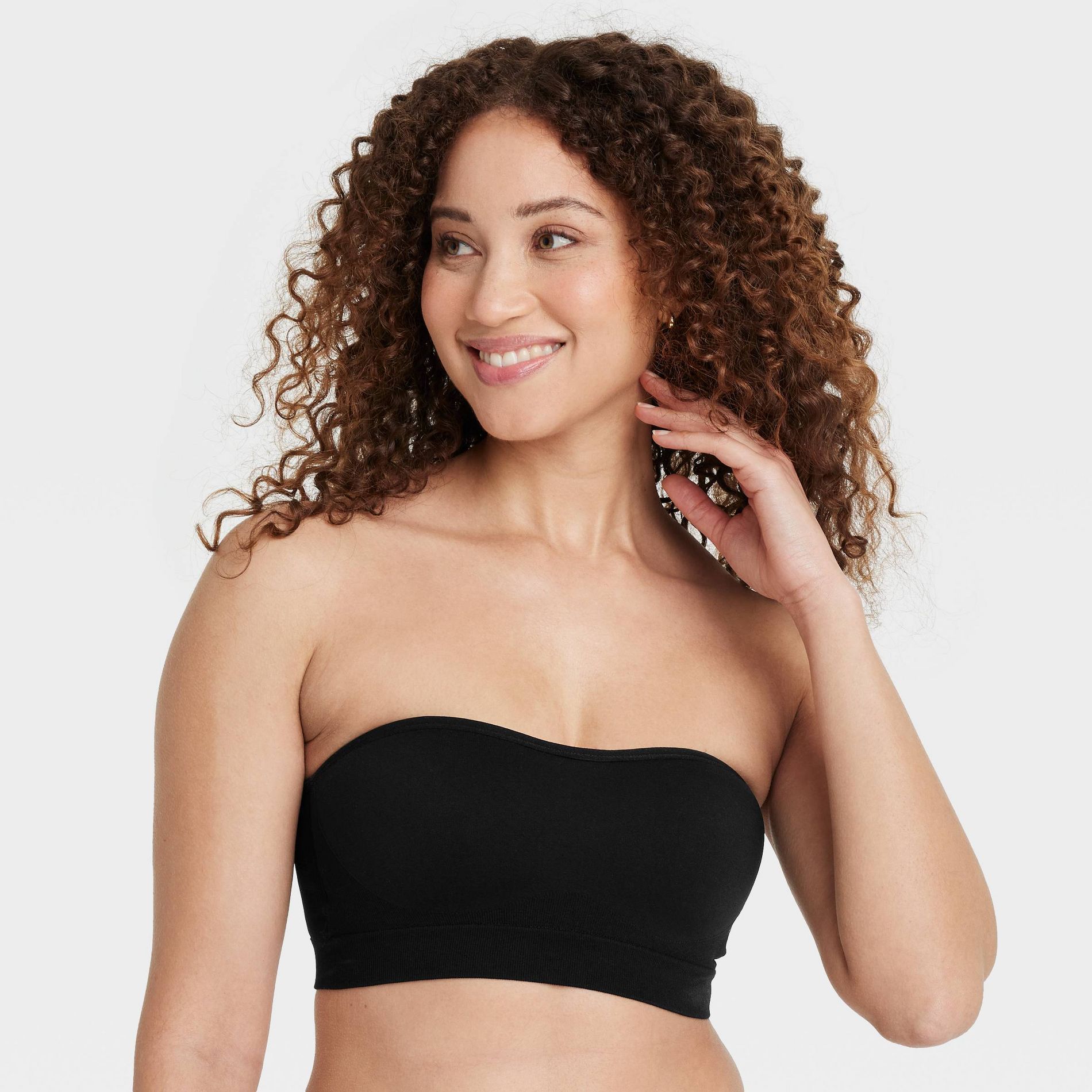 Women's Seamless Lightly Lined Bandeau Bra - Auden™ Black XS: Molded Cup, Pullover, Knit Fabric