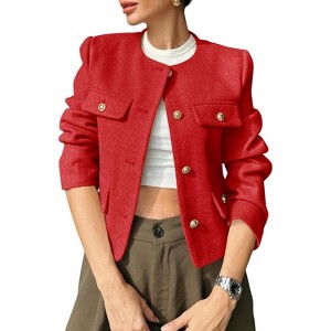 Imily Bela Cropped Collarless Tweed Blazer Womens Business Casual Jacket - 1 of 4