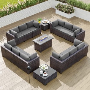 ALAULM Outdoor Patio Furniture Set Outdoor Sectional Rattan Sofa Set Brown Manual Wicker Patio Conversation Set with Cushions - 1 of 4