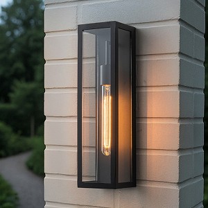 ALOADECOR H18" Modern Black Outdoor Wall Lantern with Clear Glass Dusk to Dawn Outdoor Exterior Wall Light Open Bottom Wall Sconce for Porch Garage - 1 of 4