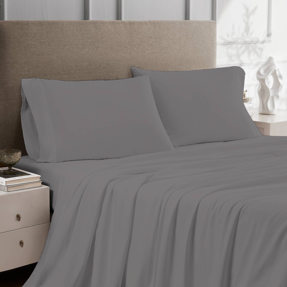 Photos - Bed Linen King 100 Cotton Percale Sheet Set Medium Gray - Color Sense