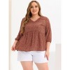 Agnes Orinda Women's Plus Size V Neck Babydoll 3/4 Lantern Sleeve Casual Floral Flowy Blouses - 3 of 4