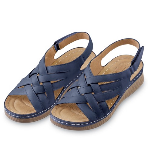 Collections Etc Lightweight Cross over Comfort Adjustable Padded Sandals 10 Navy Female Target