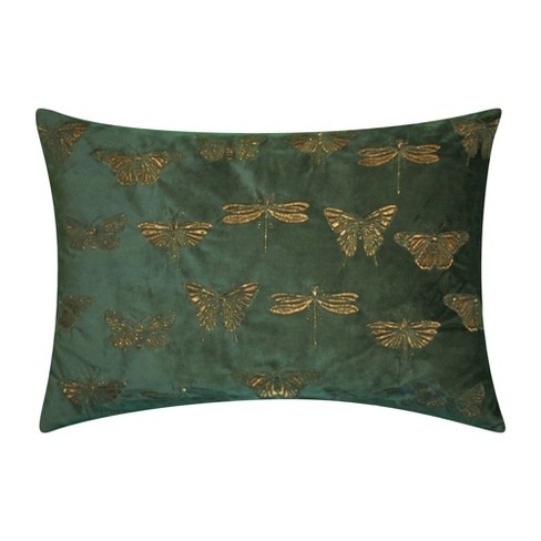 13 x20 Oversize Embroidered Butterflies And Moths Lumbar Throw Pillow Green Edie home Velvet Texture Zipper Closure Indoor Use Target