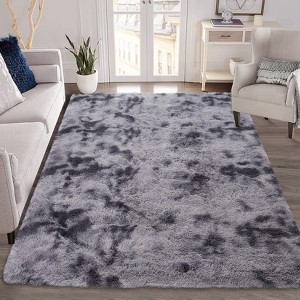Fluffy Shaggy Rug: Tie-Dyed Furry Non-Shedding Plush Rug – Fuzzy Accent Carpet for Living Room, Bedroom | Soft Feet-Friendly Home Decor Floor Cover - 1 of 4