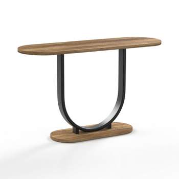 miBasics 47" Earthgift Industrial U Shaped Sofa Table Rustic Oak/Sand Black