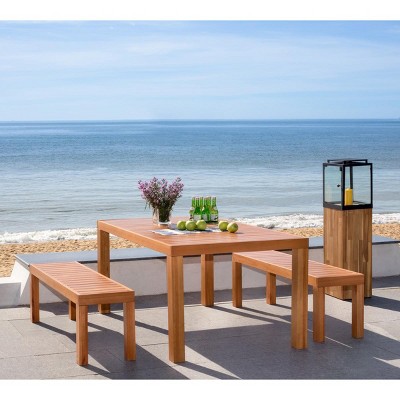 Natural Wood 3-Piece Rectangular Dining Set with Benches