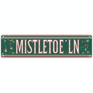 Lomsoe Mistletoe Lane Metal Sign Vintage Christmas Art Poster Tin Plaque For Home Cafe Bar Holiday Party Wall Decor 4x16 inch - 1 of 1
