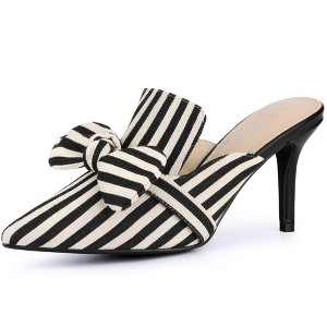 BLISSFUL STEP Women's Bow Stripe Pointed Toe Stiletto Heel Mules - 1 of 4