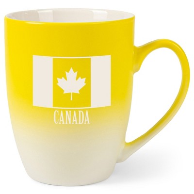 Elanze Designs Canada Canadian Flag 12 Ounce Ceramic Laser-Etched Engraved Drinkware Mug, Yellow and White Ombre