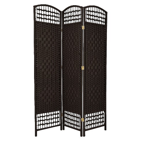 5 1/2 Ft. Tall Fiber Weave Room Divider - Black (3 Panels): Oriental ...