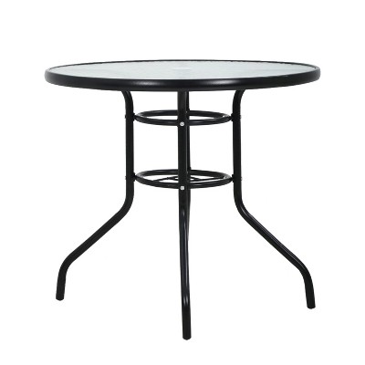 FDW Outdoor Table Sleek Glass Patio Dining Table with Umbrella Hole, Round