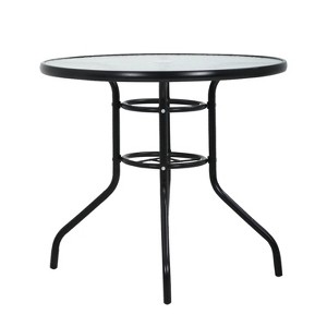 FDW Outdoor Table Sleek Glass Patio Dining Table with Umbrella Hole - 1 of 4