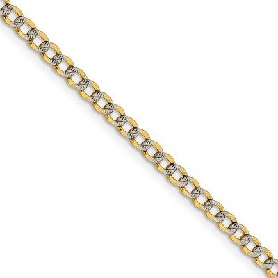 Black Bow Jewelry 3.4mm 14k Yellow Gold & Rhodium Hollow Pave Curb Chain Necklace