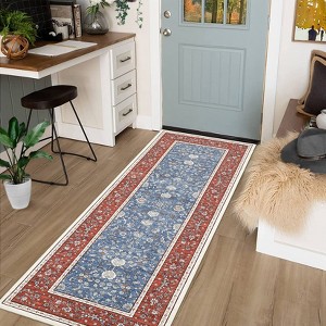 Acekool Area Rugs: Washable Non-Slip Vintage Floral Botanical Carpet, Soft Low Pile Foldable Stain Resistant Rugs for Living Room, Bedroom, Home - 1 of 4