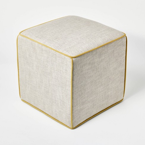 Lynwood Square Upholstered Cube Ottoman Mustard Contrast Piping Threshold Designed With Studio Mcgee Target