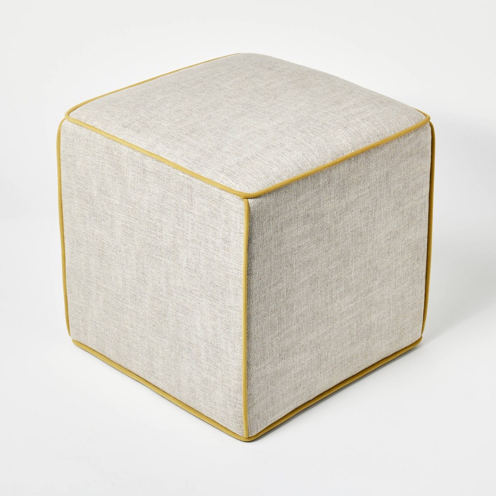 Photos - Other Furniture Lynwood Square Upholstered Cube Ottoman Mustard Contrast Piping - Threshol