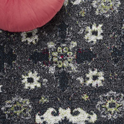 Elysian Dark Grey & Ivory Floral Synthetic 8' x 10' Area Rug