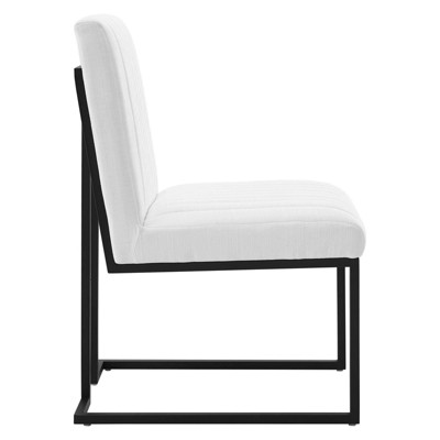 White Upholstered Channel Tufted Side Chair with Metal Legs