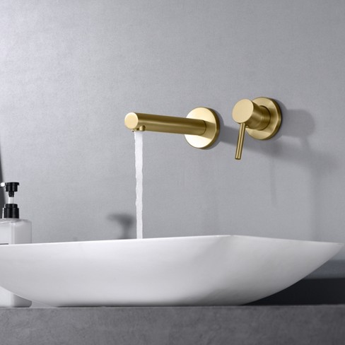 Sumerain Brushed Gold Bathroom Faucet Brass Wall Mount Faucet Single