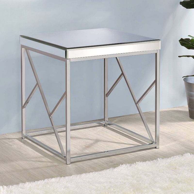 Evelyn Mirror Top End Table Chrome - Steve Silver Co., 1 of 7