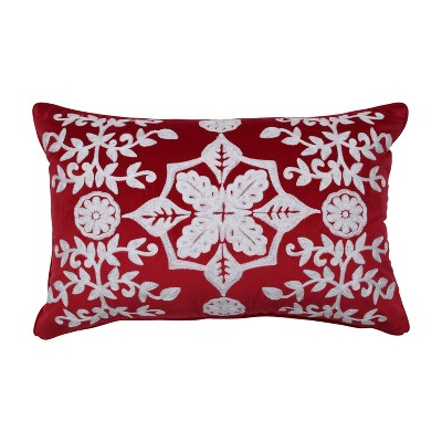 11.5"x18.5" Indoor Christmas Snowflakes and Berries Lumbar Pillow Red Rectangular Throw Pillow  - Pillow Perfect