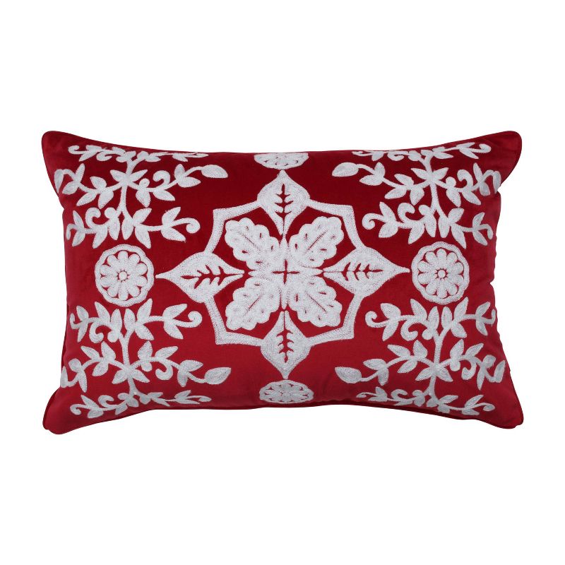 11.5&#34;x18.5&#34; Indoor Christmas Snowflakes and Berries Lumbar Pillow Red Rectangular Throw Pillow  - Pillow Perfect, 1 of 6