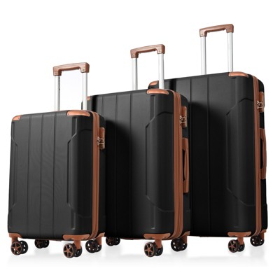Coolife Luggage Sets 3 Piece, Hard shell ABS Lightweight Durable Suitcases with Double Spinner Wheels 20/24/28 Inch (Black Brown)