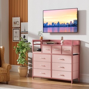 Garvee Black 9 Drawers Willow TV Stand with Charging Station,Wide TV Stand with Open Shelf - 1 of 4