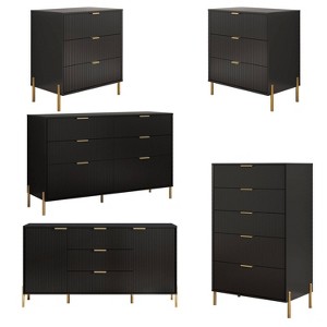 Festivo 5pc Modern Elegance Bedremm Chest and 2 Dressers and 3 Drawer Nightstands Set Black - 1 of 4