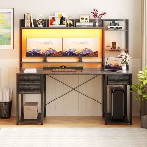 Aheaplus 47-55 inch Computer Desk with with 3 Drawers and Storage Shelves - 1 of 4