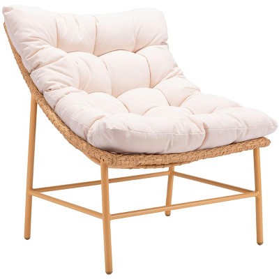 Beige and Natural Wicker Accent Chair with Cushions