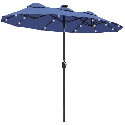 Double-sided Patio Umbrella, 9.7' Outdoor Umbrella with Tilt and Crank, LED Solar Light and 12 Ribs