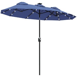 Double-sided Patio Umbrella, 9.7' Outdoor Umbrella with Tilt and Crank, LED Solar Light and 12 Ribs - 1 of 4